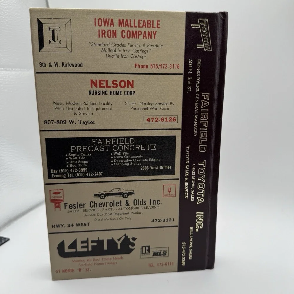 1988 Fairfield Iowa City Business Directory HC Book Phone Advertisements Ads Vtg